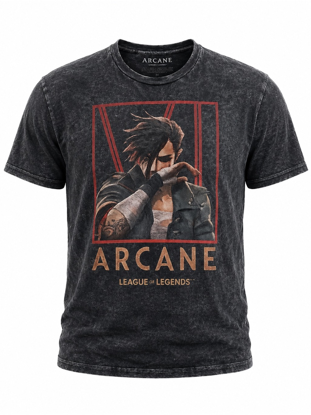 Arcane League of Legends Graphic Tee Acid Wash Black Jinx Riot Games Men’s M